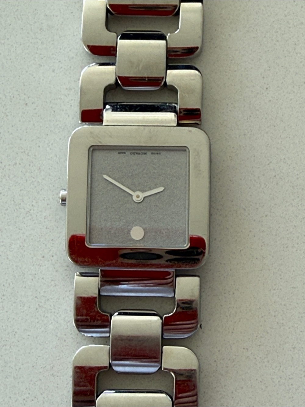 Movado Silver Women’s Square Dial Link Bracelet Watch.  Needs a battery $600 new - Picture 2 of 3